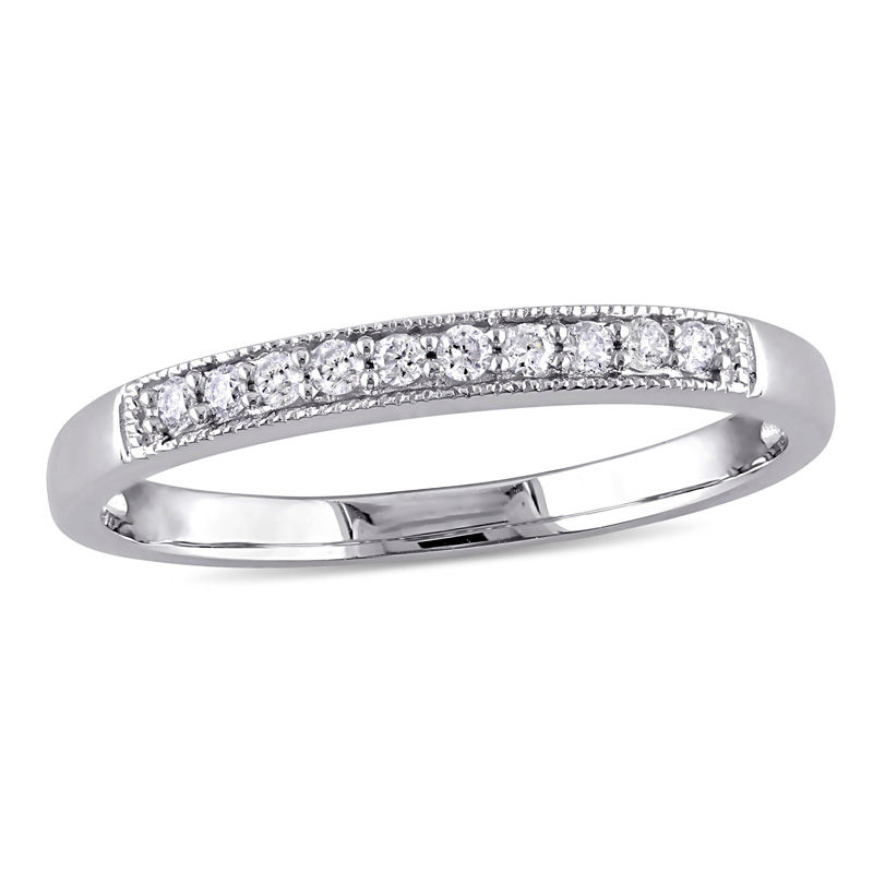 Main Image 1 of 0.10 CT. T.W. Diamond Vintage-Style Anniversary Band in 10K White Gold