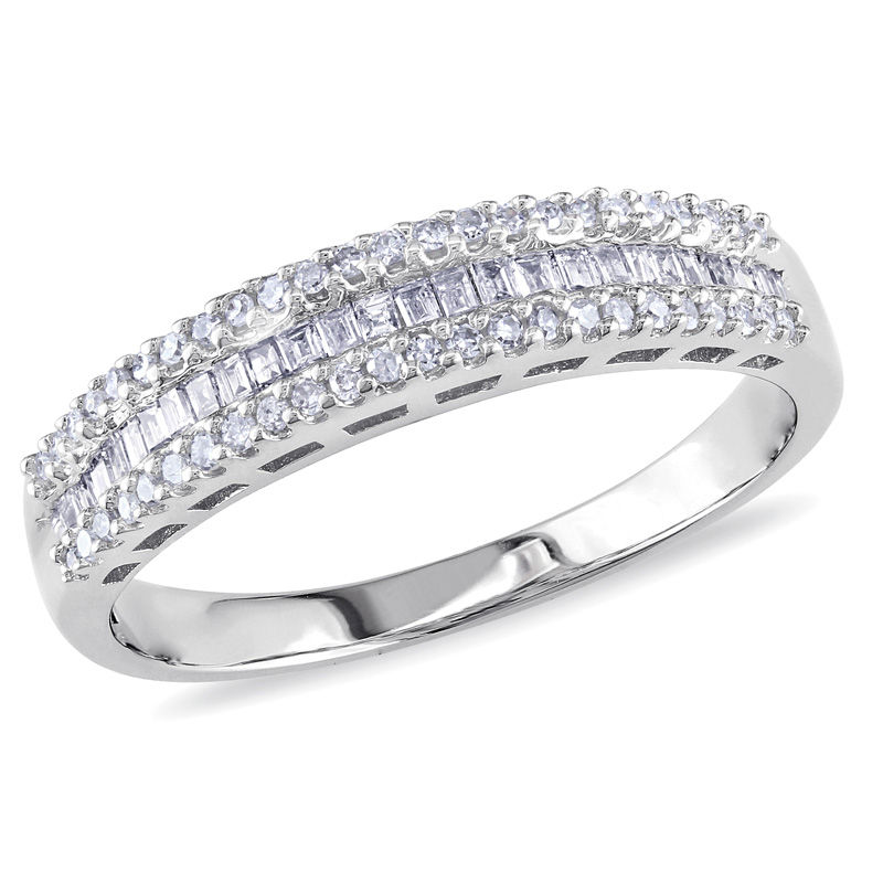 0.30 CT. T.W. Baguette and Round Diamond Multi-Row Band in 10K White Gold|Peoples Jewellers