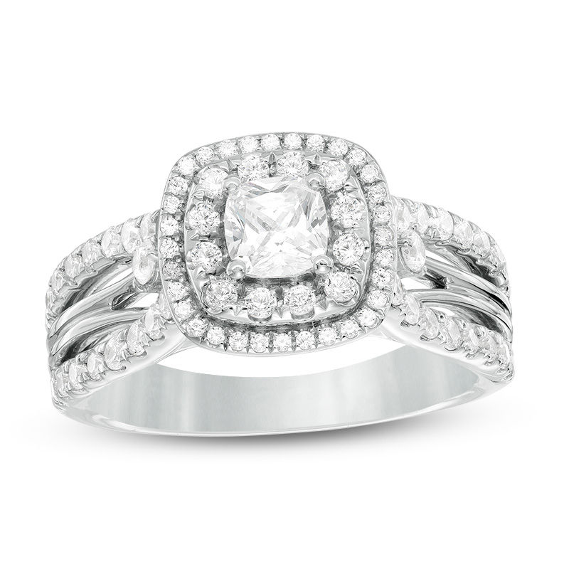 1.25 CT. T.W. Certified Canadian Cushion-Cut Diamond Double Frame ...