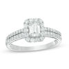 Thumbnail Image 0 of 0.95 CT. T.W. Emerald-Cut Diamond Frame Double Row Engagement Ring in 14K White Gold