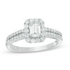 0.95 CT. T.W. Emerald-Cut Diamond Frame Double Row Engagement Ring in 14K White Gold