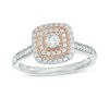 0.40 CT. T.W. Certified Canadian Diamond Double Cushion Frame Engagement Ring in 14K Two-Tone Gold (I/I2)