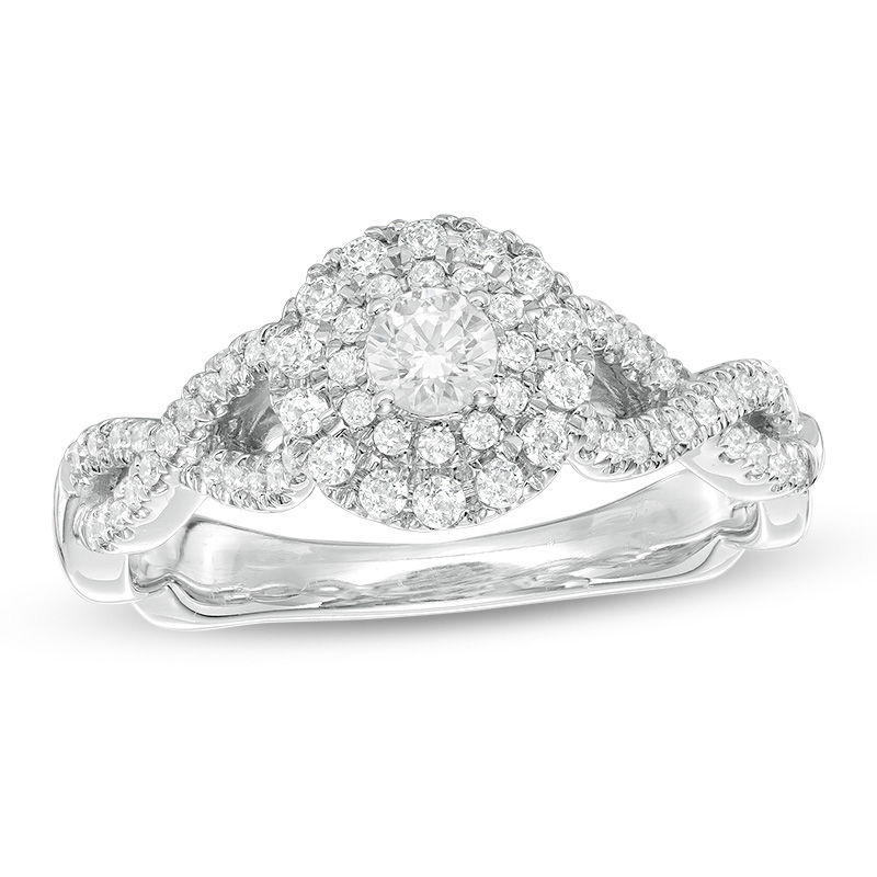 0.50 CT. T.W. Certified Canadian Diamond Frame Twist Shank Engagement Ring in 14K White Gold (I/I2)|Peoples Jewellers