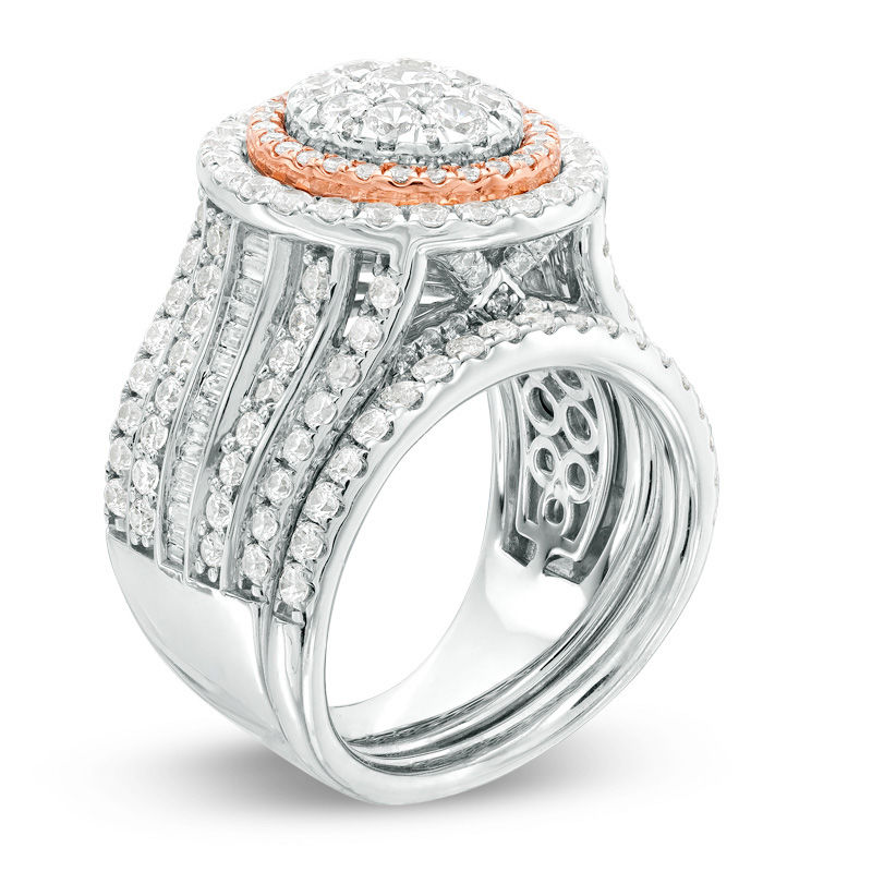 Main Image 2 of 3.00 CT. T.W. Composite Diamond Frame Multi-Row Bridal Set in 14K Two-Tone Gold