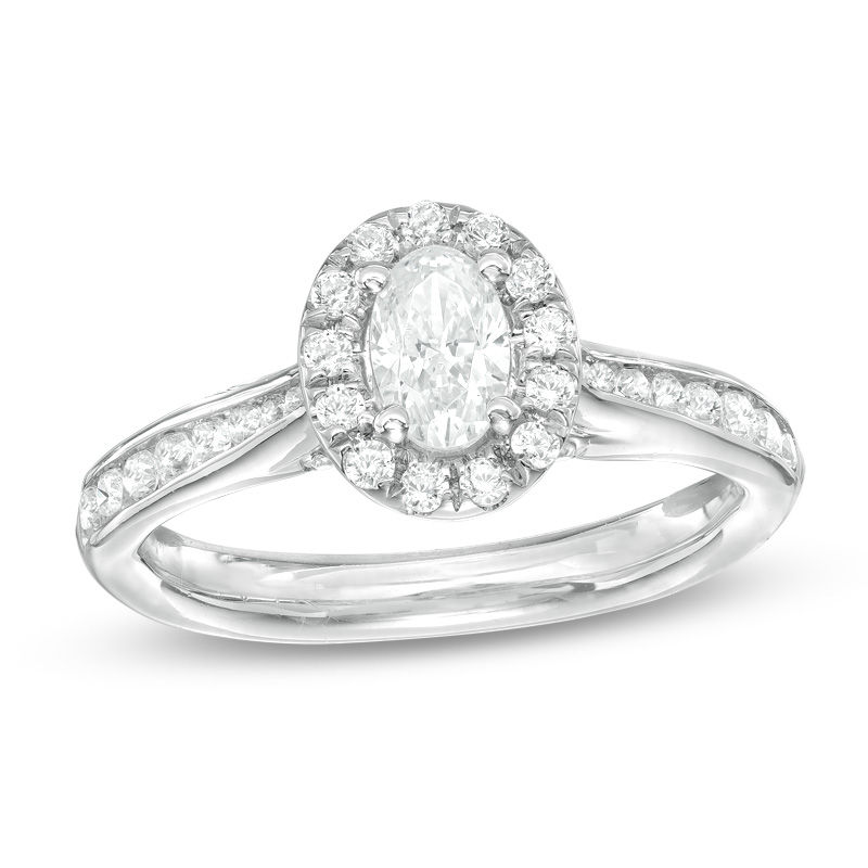 1.00 CT. T.W. Canadian Certified Oval Diamond Frame Engagement Ring in 14K White Gold (I/SI2)