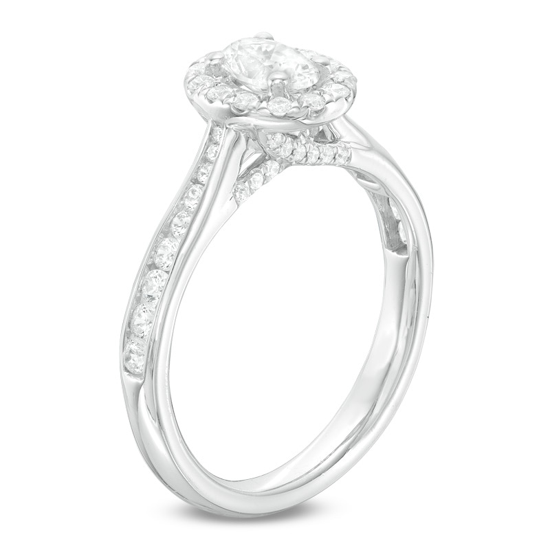 1.00 CT. T.W. Canadian Certified Oval Diamond Frame Engagement Ring 14K White Gold (I/SI2)
