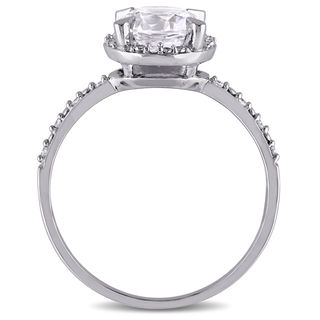 7.0mm Lab-Created White Sapphire and Diamond Accent Frame Ring in 10K White Gold