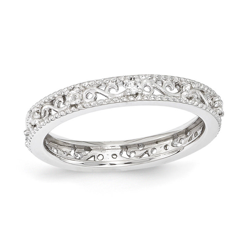 Stackable Expressions™ White Topaz Filigree Eternity Band in Sterling Silver