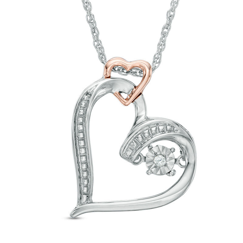 Unstoppable Love™ Diamond Accent Double Heart Pendant in Sterling Silver and 10K Rose Gold|Peoples Jewellers