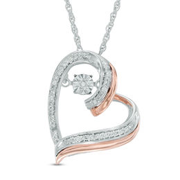 Unstoppable Love™ Diamond Accent Tilted Heart Pendant in Sterling Silver and 10K Rose Gold