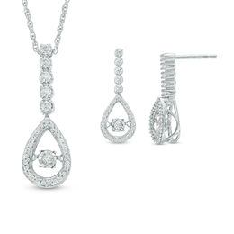 Unstoppable Love™ 0.50 CT. T.W. Diamond Linear Teardrop Pendant and Drop Earrings Set in 10K White Gold