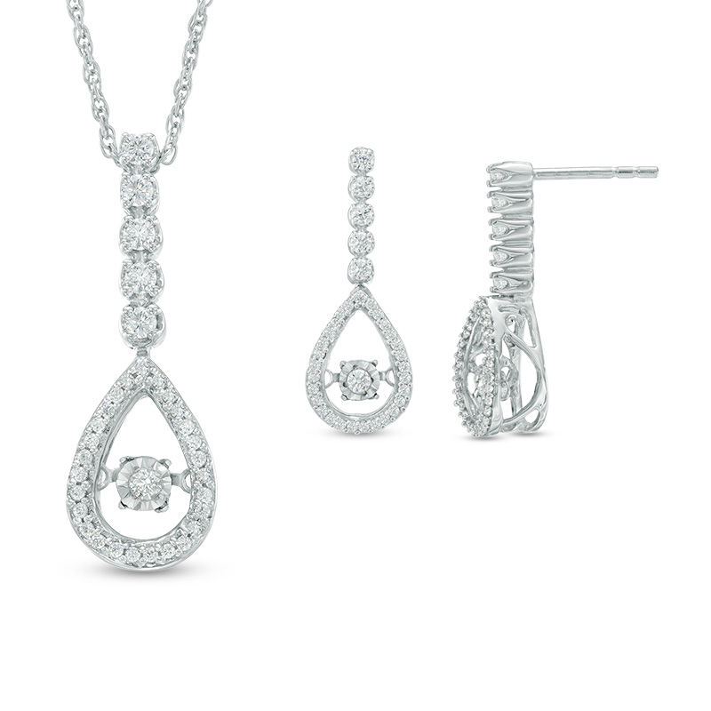 Unstoppable Love™ 0.50 CT. T.W. Diamond Linear Teardrop Pendant and Drop Earrings Set in 10K White Gold|Peoples Jewellers