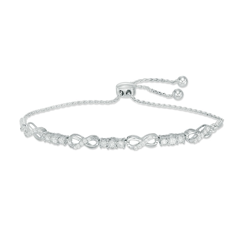 0.30 CT. T.W. Diamond Alternating Infinity Station Bolo Bracelet in Sterling Silver - 9.5"|Peoples Jewellers