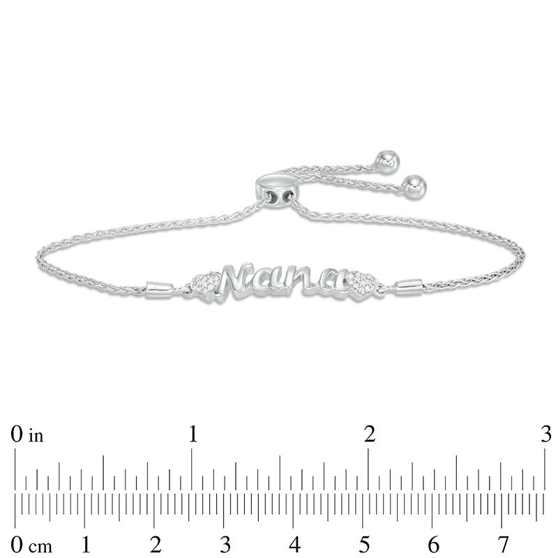 Diamond Accent "Nana" with Side Hearts Bolo Bracelet in Sterling Silver - 9.5"