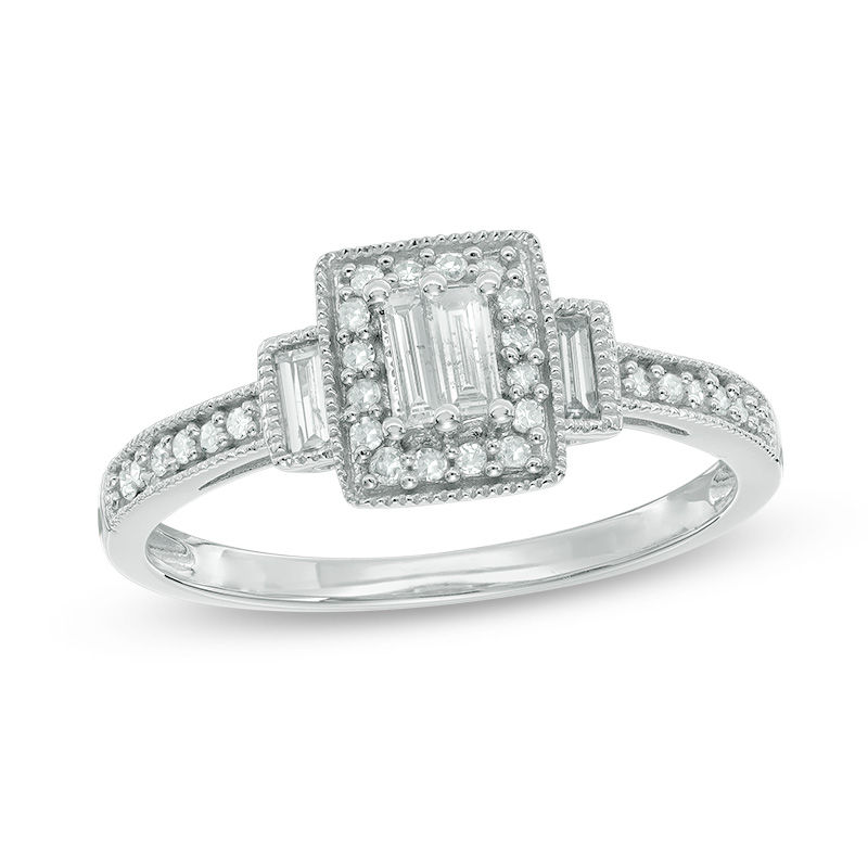 0.28 CT. T.W. Composite Baguette Diamond Rectangle Frame Engagement Ring in 10K White Gold|Peoples Jewellers