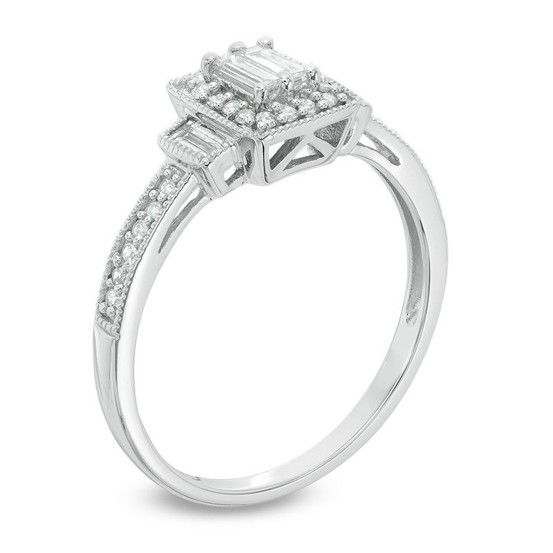 0.28 CT. T.W. Composite Baguette Diamond Rectangle Frame Engagement Ring in 10K White Gold|Peoples Jewellers