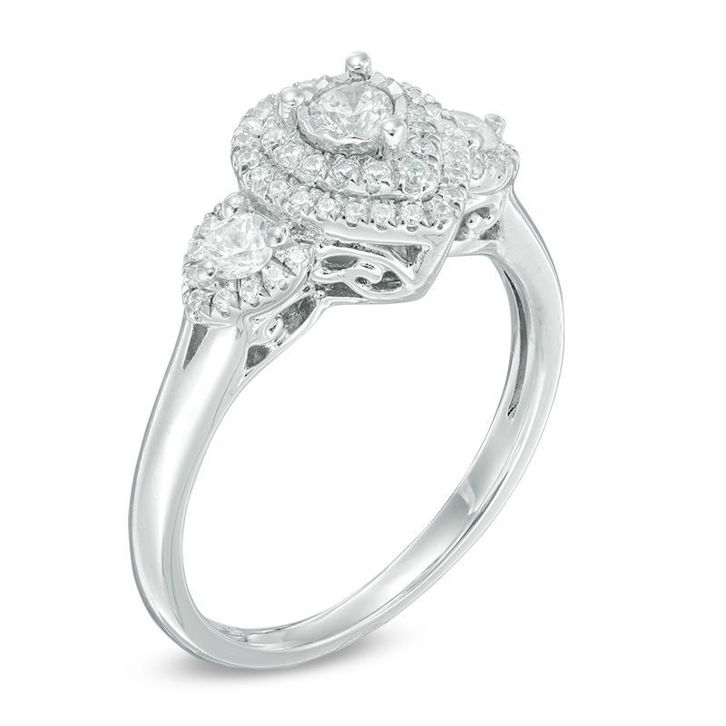 Main Image 2 of 0.52 CT. T.W. Diamond Double Pear-Shaped Frame Past Present Future® Engagement Ring in 10K White Gold