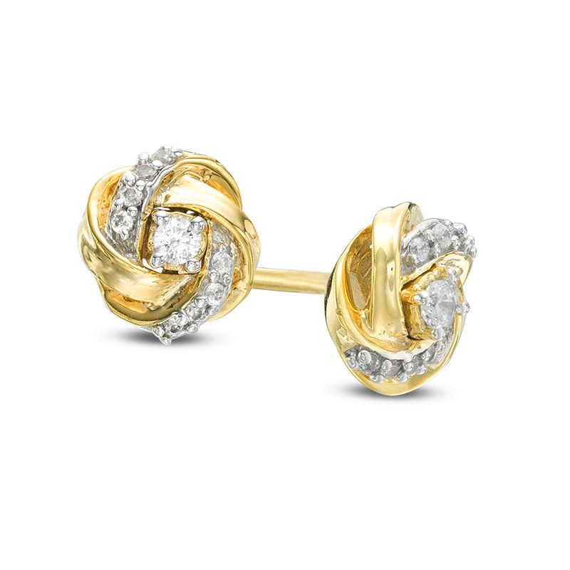 0.13 CT. T.W. Diamond Love Knot Stud Earrings in 10K Gold|Peoples Jewellers