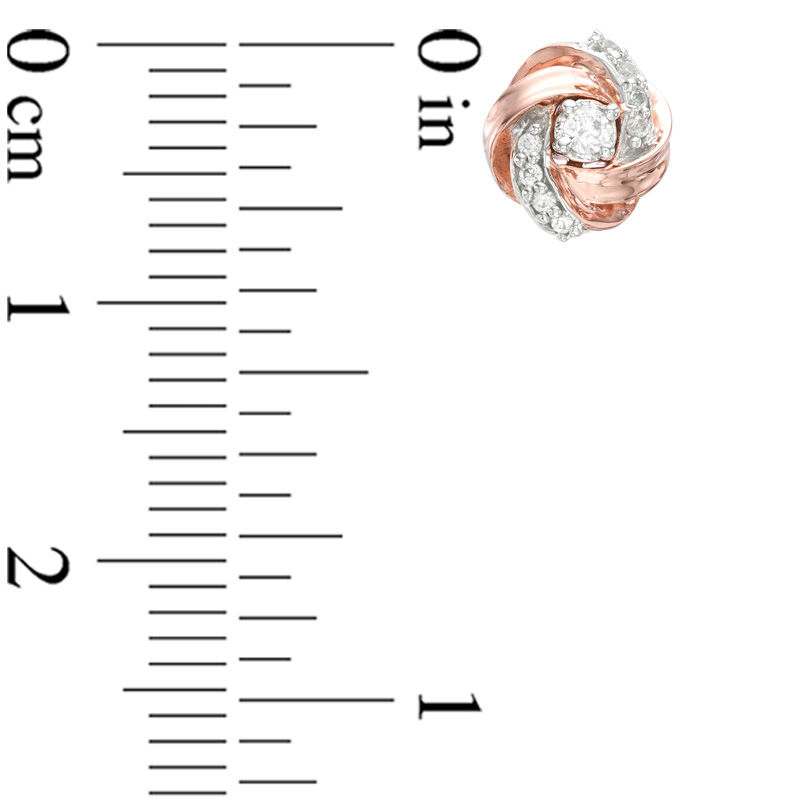Main Image 2 of 0.13 CT. T.W. Diamond Love Knot Stud Earrings in 10K Rose Gold
