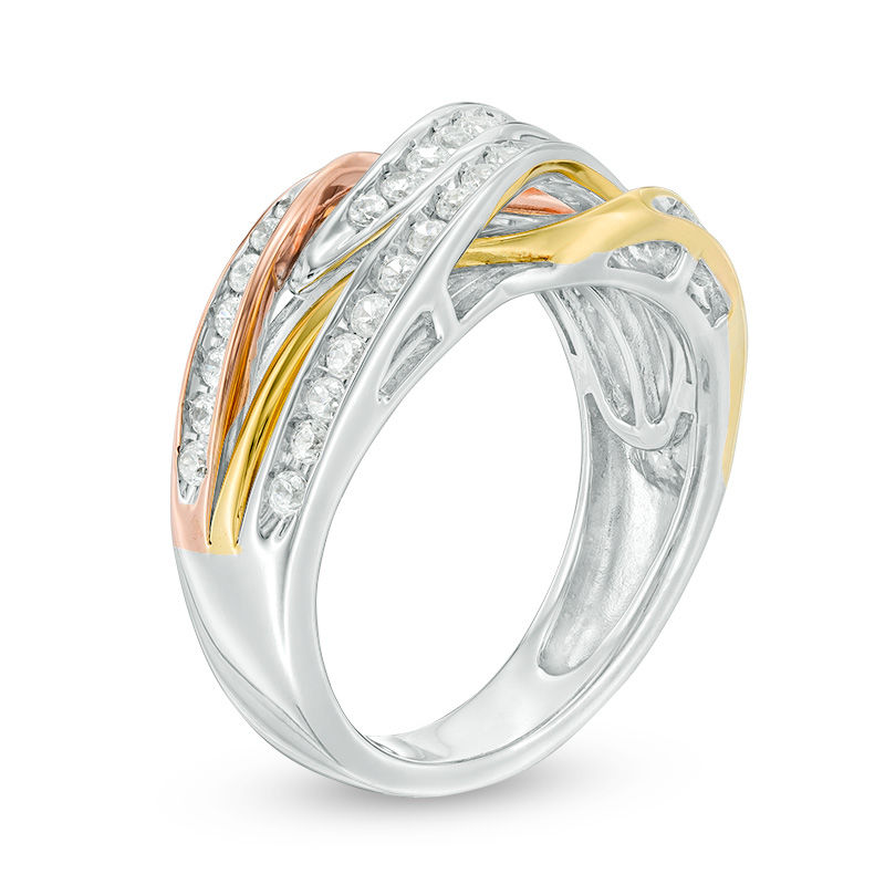 0.50 CT. T.W. Diamond Layered Crossover Ring in 10K Tri-Tone Gold