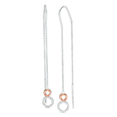 0.09 CT. T.W. Diamond Double Circle Threader Earrings in Sterling Silver and 10K Rose Gold