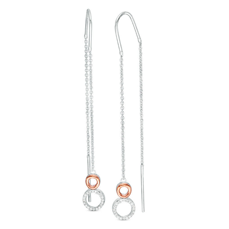 0.09 CT. T.W. Diamond Double Circle Threader Earrings in Sterling Silver and 10K Rose Gold