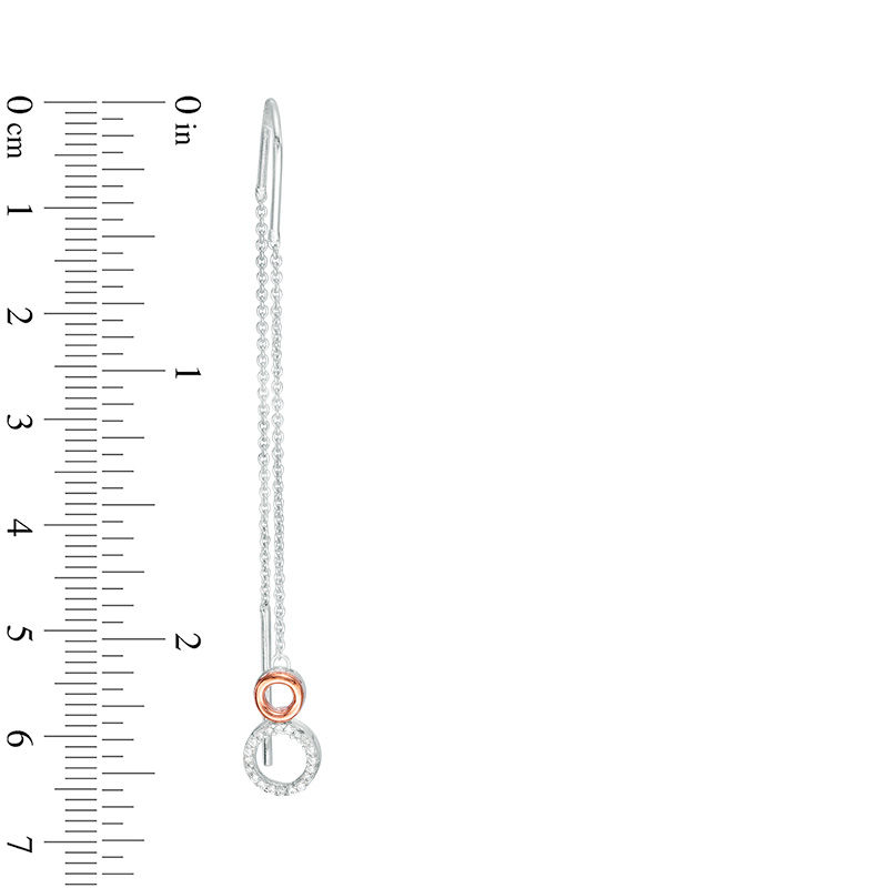 0.09 CT. T.W. Diamond Double Circle Threader Earrings in Sterling Silver and 10K Rose Gold
