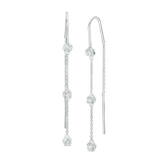0.23 CT. T.W. Diamond Three Stone Threader Earrings in 10K White Gold