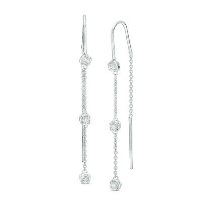 0.23 CT. T.W. Diamond Three Stone Threader Earrings in 10K White Gold