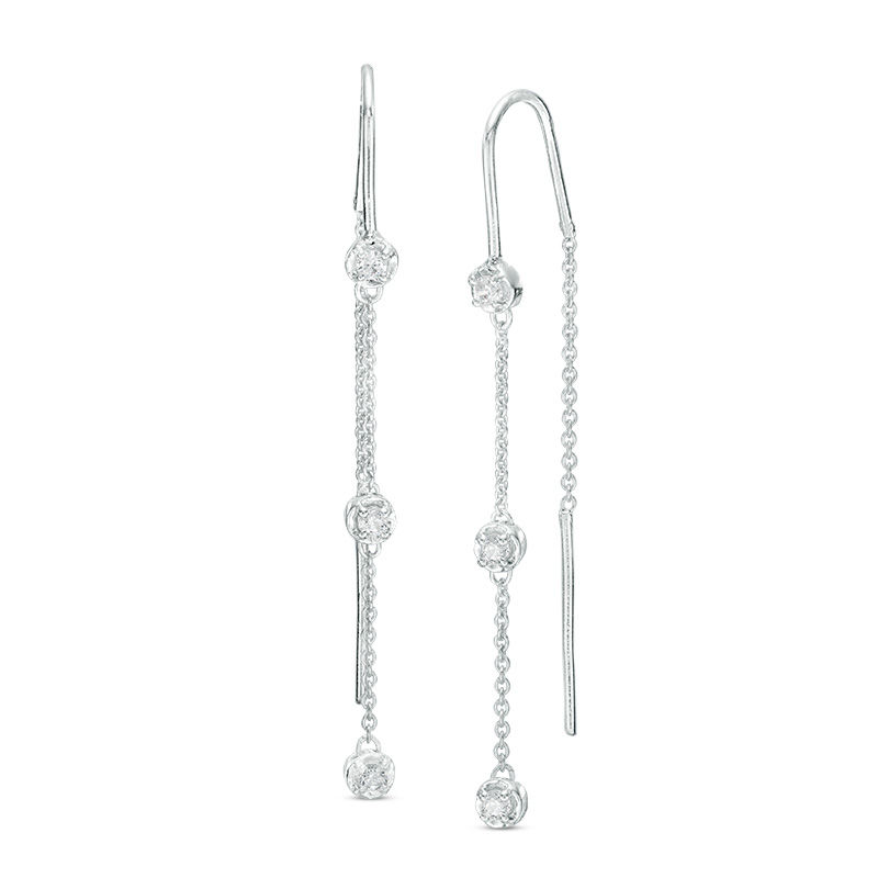 0.23 CT. T.W. Diamond Three Stone Threader Earrings in 10K White Gold