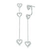 Thumbnail Image 1 of 0.12 CT. T.W. Diamond Three Heart Front/Back Earrings in Sterling Silver