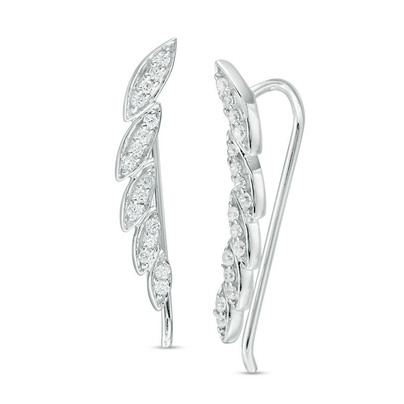 0.18 CT. T.W. Diamond Leaf Crawler Earrings in Sterling Silver
