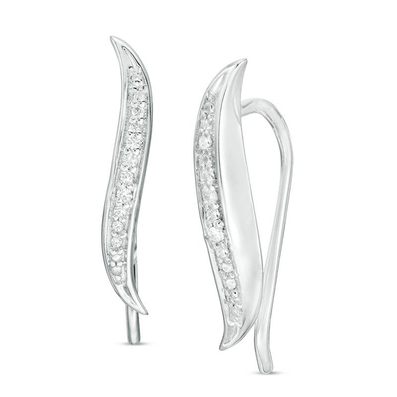 Diamond Accent "S" Shaped Crawler Earrings in Sterling Silver