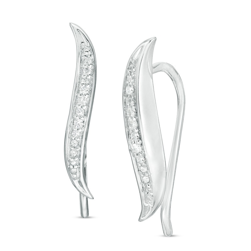 Main Image 1 of Diamond Accent "S" Shaped Crawler Earrings in Sterling Silver