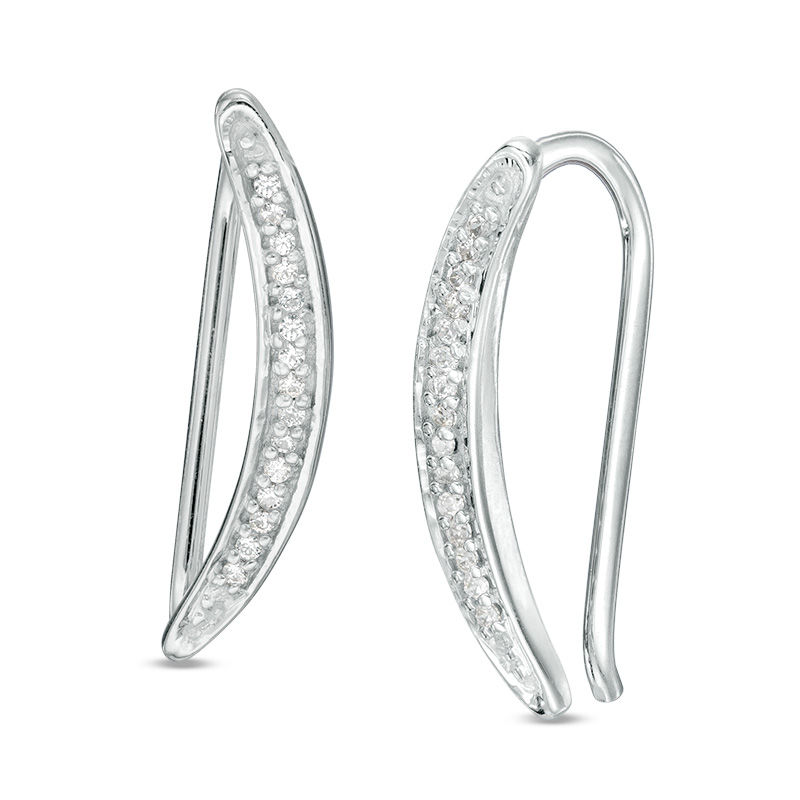 Diamond Accent Curved Crawler Earrings in Sterling Silver