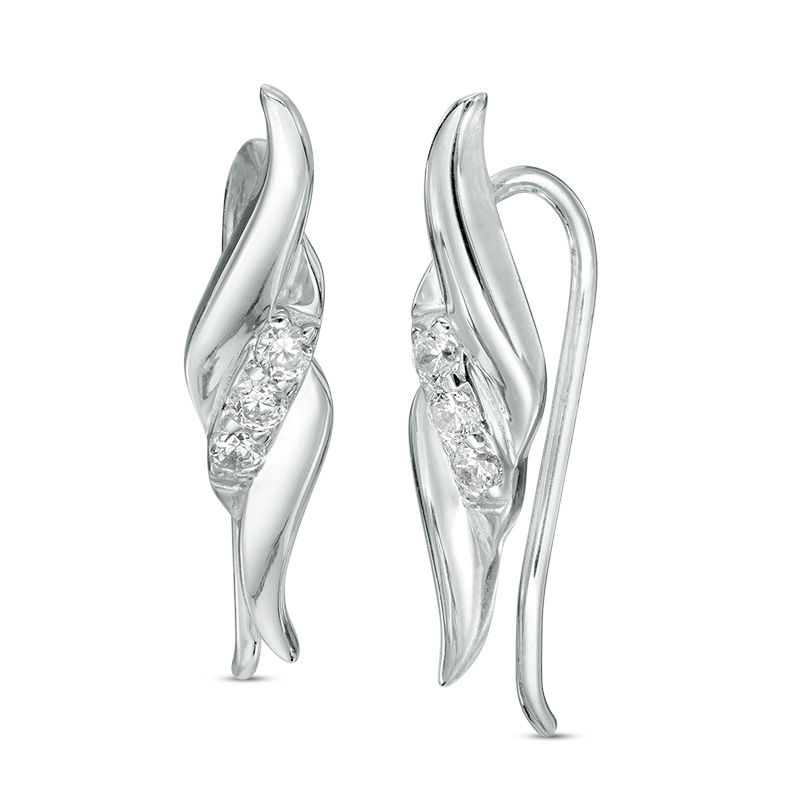 0.18 CT. T.W. Diamond Feather Crawler Earrings in Sterling Silver