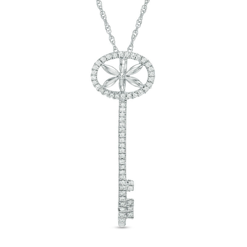 0.23 CT. T.W. Diamond Flower Key Pendant in Sterling Silver