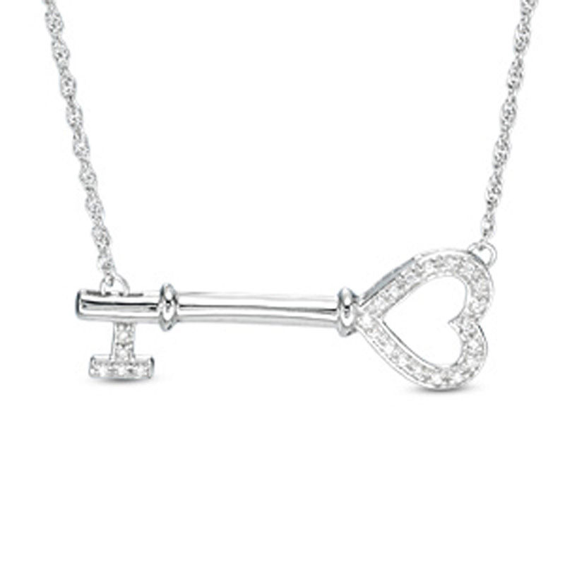 0.09 CT. T.W. Diamond Sideways Heart Key Necklace in Sterling Silver