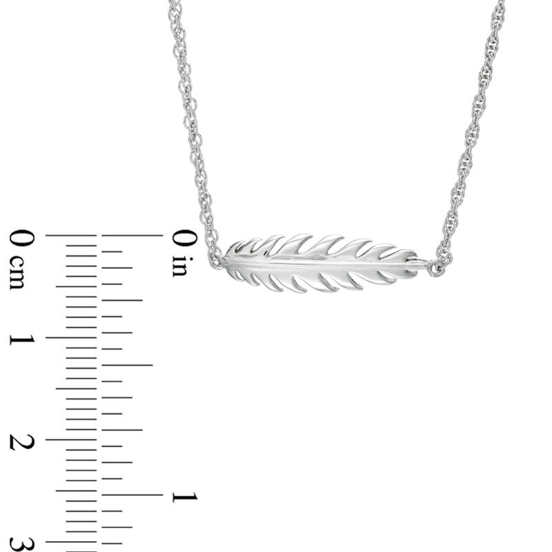 Sideways Feather Necklace in 10K White Gold