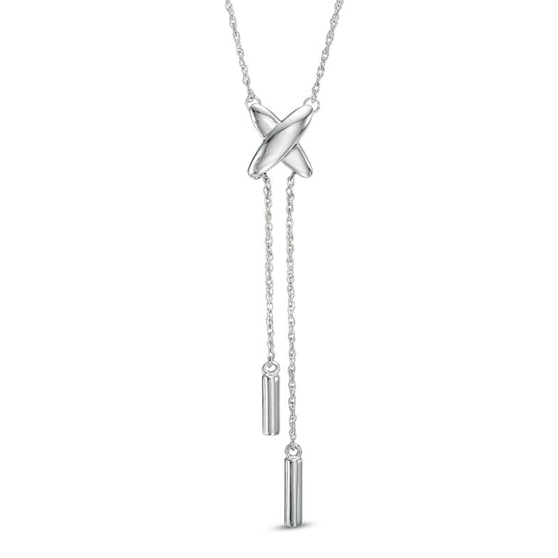 Lariat-Style "X" Necklace in 10K White Gold|Peoples Jewellers