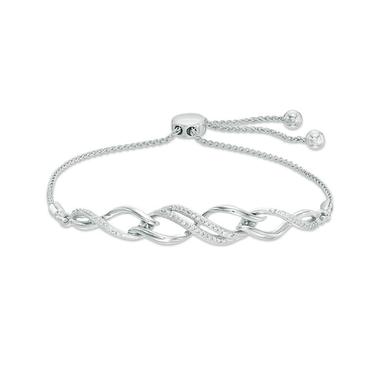 0.15 CT. T.W. Diamond Twist Bolo Bracelet in Sterling Silver - 9.5"|Peoples Jewellers