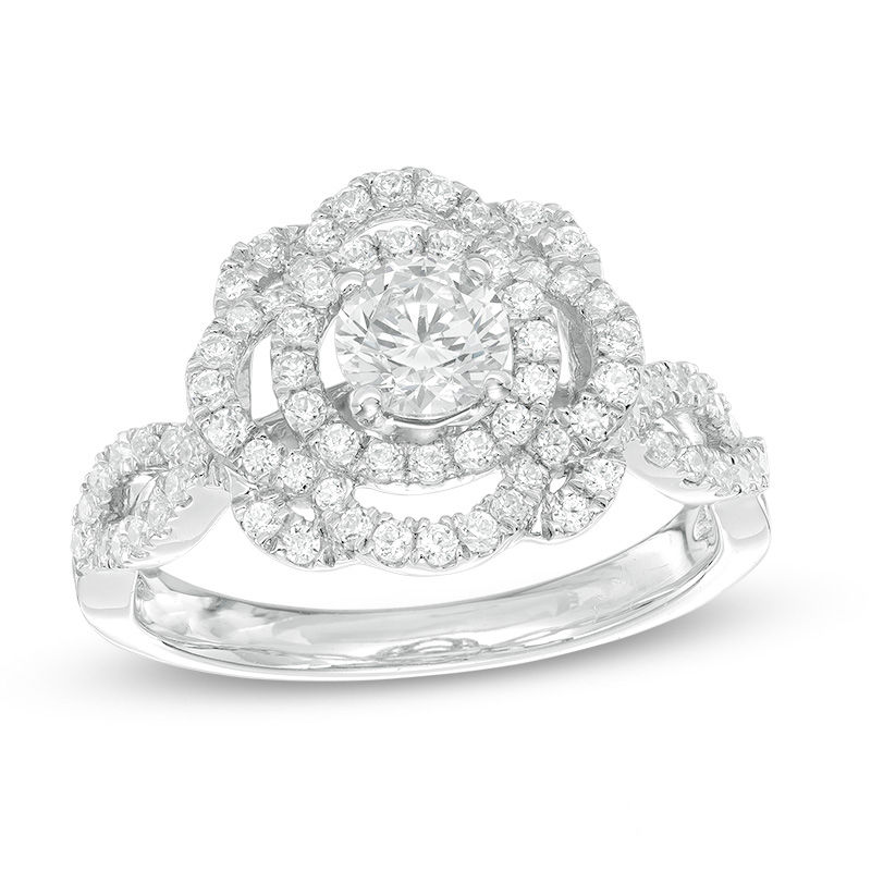 1.00 CT. T.W. Certified Canadian Diamond Flower Frame Engagement Ring in 14K White Gold (I/I1)|Peoples Jewellers