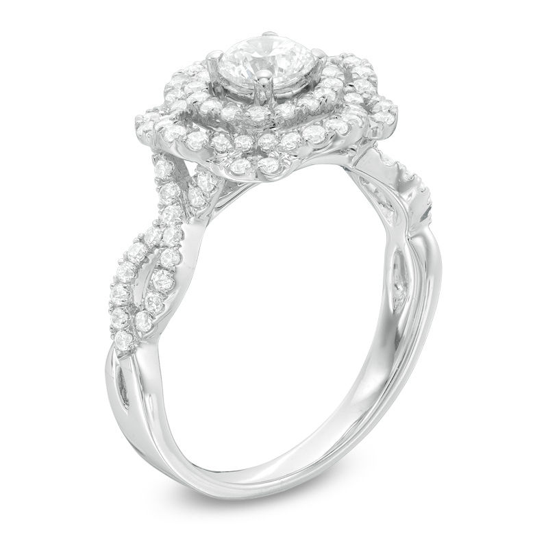 Peoples 1.00 CT. T.W. Certified Canadian Diamond Flower Frame Engagement Ring in 14K White Gold I I1 Peoples Jewellers Bramalea City Centre