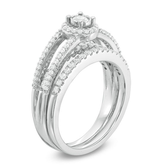 0.58 CT. T.W. Diamond Frame Multi-Row Bridal Set in 10K White Gold