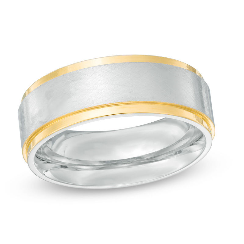 Men's 8.0mm Step Edge Wedding Band in Stainless Steel and Yellow IP - Size 10|Peoples Jewellers