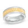 Thumbnail Image 1 of Men's 8.0mm Gear Textured Wedding Band in Stainless Steel and Yellow IP - Size 10