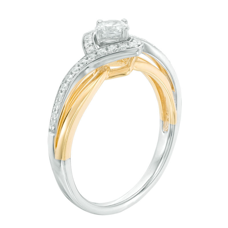 Main Image 2 of 0.50 CT. T.W. Diamond Tilted Square Bypass Frame Engagement Ring in 10K Two-Tone Gold