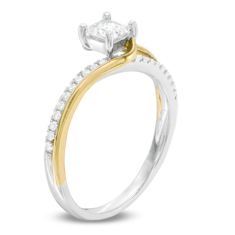 Main Image 2 of 0.45 CT. T.W. Diamond Bypass Double Row Engagement Ring in 10K Two-Tone Gold