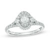 Thumbnail Image 0 of 0.75 CT. T.W. Canadian Certified Diamond Oval Frame Vintage-Style Engagement Ring in 14K White Gold (I/I1)