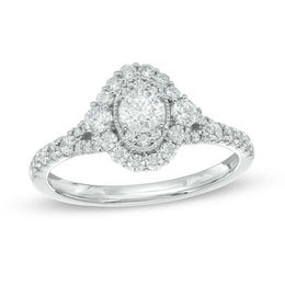 0.75 CT. T.W. Certified Canadian Diamond Oval Frame Vintage-Style Engagement Ring in 14K White Gold (I/I1)